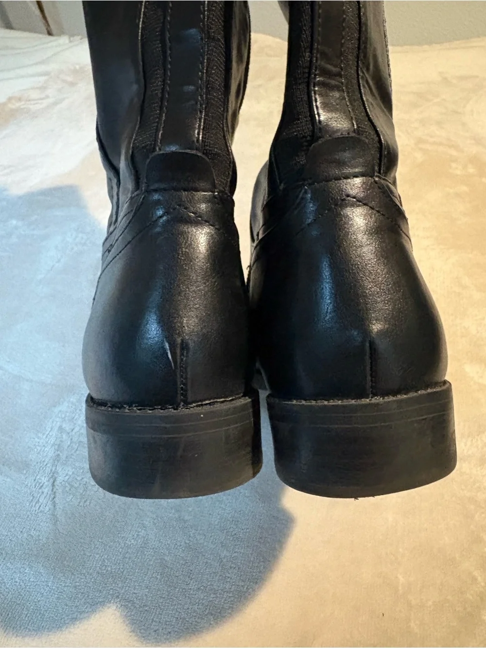 Tommy Hilfiger Black and Brown Leather Riding Boots with Gold Logo